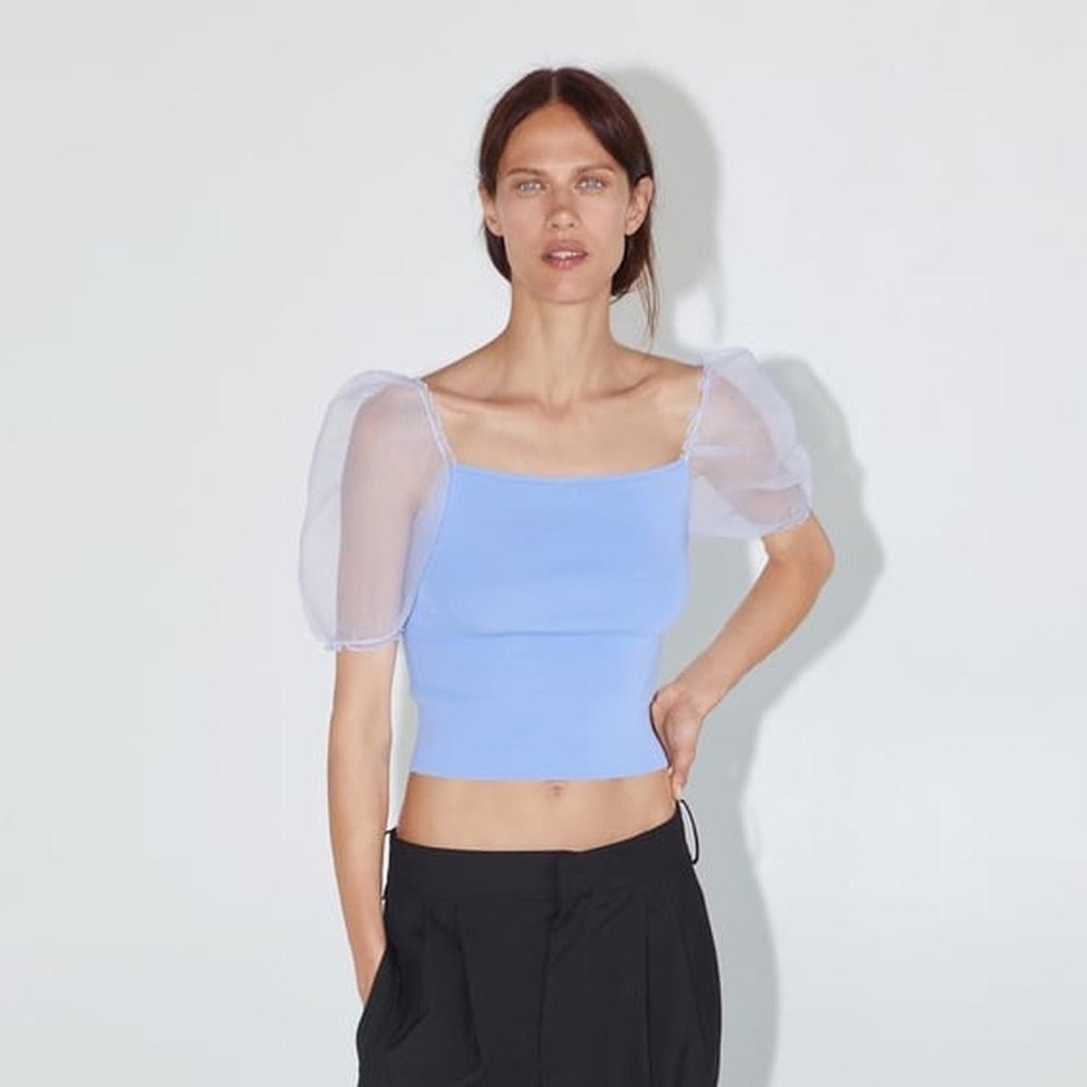 ZARA SHEER PUFF SLEEVE TOP 🐬